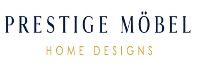 Logo mit Text "PRESTIGE MÖBEL Home Designs" in Schwarz und Gold auf weißem Hintergrund.