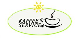 Kaffeetasse-Logo mit Dampf, Text "Kaffee Service", Sonne oben, gelber Rand.
