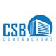 Logo of CSB Contractors with a graphic of a building in blue.