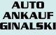 Schwarzer Text "AUTO ANKAUF GINALSKI" auf hellblauem Hintergrund.