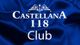 Texto blanco "Castellana 118 Club" sobre fondo azul oscuro con diseño ornamental.
