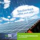 Solarpaneele im Regen mit dem Text "Sauberkeit zahlt sich aus!" und Logo von SL aimed.