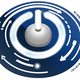 Illustration eines Power-Symbols mit Kreisen und Pfeilen auf blauem Hintergrund.