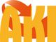 Gelbes "AKI"-Logo mit rotem Pfeil, der sich um das "A" schlingt.