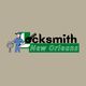 Illustration of a locksmith holding a key with text: "Locksmith New Orleans" on green banner.
