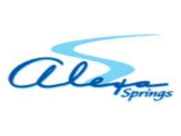Blurry logo with cursive text "Alexa Springs" and a blue swoosh above.