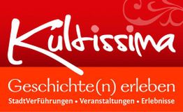 Rotes Kultissima-Logo, darunter Text: Geschichte(n) erleben, Stadtführungen, Veranstaltungen.