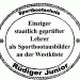 Runder Stempel: "Einziger staatlich geprüfter Lehrer als Sportbootausbilder an der Westküste".