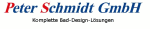 Logo: "Peter Schmidt GmbH" in Rot und Blau, darunter "Komplette Bad-Design-Lösungen" in Grau.
