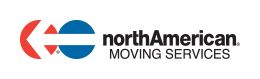 Logo of North American Moving Services with red, blue symbols and text on a white background.