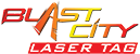 Logo reading "Blast City Laser Tag" in stylized red, orange, and yellow text.