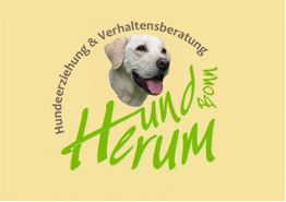 Ein Hundekopf in einem Logo für Hundetraining und Verhaltensberatung namens "Hund Herum".