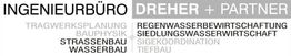 "Logo: Ingenieurbüro Dreher + Partner, mit den Leistungen Straßenbau, Wasserbau, Regenwasser."