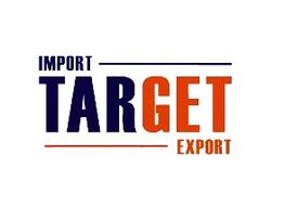 Texto "IMPORT TARGET EXPORT" em azul e laranja, com linhas horizontais acima e abaixo.