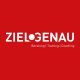 Rotes Logo mit weißem Text „ZIELGENAU: Beratung | Training | Coaching“.