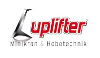Logo von Uplifter, spezialisiert auf Minikran und Hebetechnik, mit rotem Schriftzug.