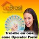 Mulher sorrindo com notas nas mãos; texto: "Trabalhe em casa como Operador Postal".