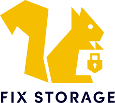 Gelbes Eichhörnchen-Logo mit Vorhängeschloss und dem Text "Fix Storage" darunter.