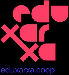 Logo rojo con texto "eduxarxa" y enlace "eduxarxa.coop" en fondo negro.