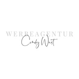 Weißer Hintergrund mit Schriftzug "Werbeagentur Cindy Wuast" in eleganter Schriftart.