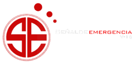 Logo con letras "SE", texto "Señal de Emergencia v-16" en rojo y blanco, fondo transparente.