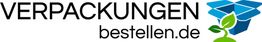 Logo mit Text "VERPACKUNGEN bestellen.de" und Bild von Boxen und Blättern.