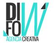 Logo de DifoW, texto negro y turquesa: "Agencia creativa".