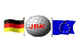 Deutsche und EU-Flagge neben 3D-Globus mit "JBK" in der Mitte.