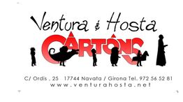 Texto: "Ventura & Hosta Cartons" con siluetas oscuras de personajes y dragón sobre fondo blanco.