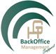 Logo mit Schriftzug "BackOffice Management Support" in Grün und Braun mit geschwungenem Muster.