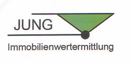 Logo mit Text "JUNG Immobilienwertermittlung", grünem Dreieck und schwarzem Punkt.