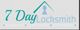 Logo of "7 Day Locksmith" with house and keyhole icon; services: residential, commercial, automotive.
