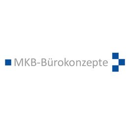 Logo mit Text: "MKB-Bürokonzepte" in Grau, umgeben von blauen Quadraten.