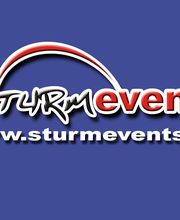 Logo mit Schriftzug "Sturmevents" und URL "www.sturmevents.de" auf blauem Hintergrund.