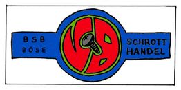 Logo mit Schraube, rotem Kreis und blauen Flügeln; Text: "BSB Böse Schrotthandel".