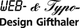 Textlogo: "WEB- & Typo- Design Gifthaler" in verschiedenen Schriften.