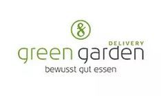 Logo mit Text: "Green Garden Delivery, bewusst gut essen" in Grün und Schwarz.