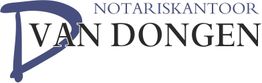Logo van Notariskantoor Van Dongen met grote blauwe 'D' en tekst in zwart.