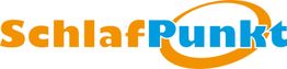 Logo mit Schriftzug "SchlafPunkt" in Orange und Blau, umgeben von einem orangen Kreis.