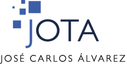 Logo con texto "JOTA" y "JOSÉ CARLOS ÁLVAREZ", acompañado de cuadros azules en la esquina superior.