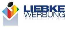 Logo mit buntem Symbol und Text "Liebke Werbung" in blauer Schrift.