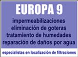 Texto promocional de "Europa 9" sobre impermeabilización y reparación de daños por agua.