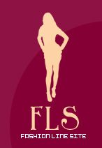 Umriss einer Frau, darunter Text "FLS" und "Fashion Line Site" auf rotem Hintergrund.