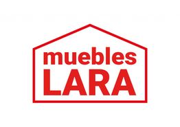 Texto "muebles LARA" en rojo dentro de un contorno de casa.
