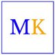 Letters "MK" in blue and yellow inside a blue-bordered square.