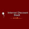 Logo mit Text "Internet Discount Stadt" auf rotem Hintergrund, links eine weiße Kugel.