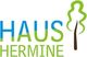 Logo mit "Haus Hermine" und stilisiertem Baum in Blau-Grün.