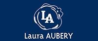 Logo bleu avec "LA" et texte "Laura AUBERY" en blanc.