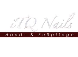 Logo mit Schriftzug "iTQ Nails" und "Hand- & Fußpflege" auf weißem Hintergrund.