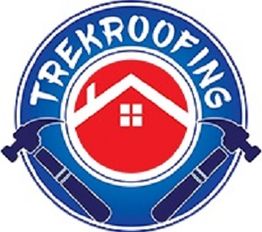 Logo of Trek Roofing featuring hammers and a house in a circle.